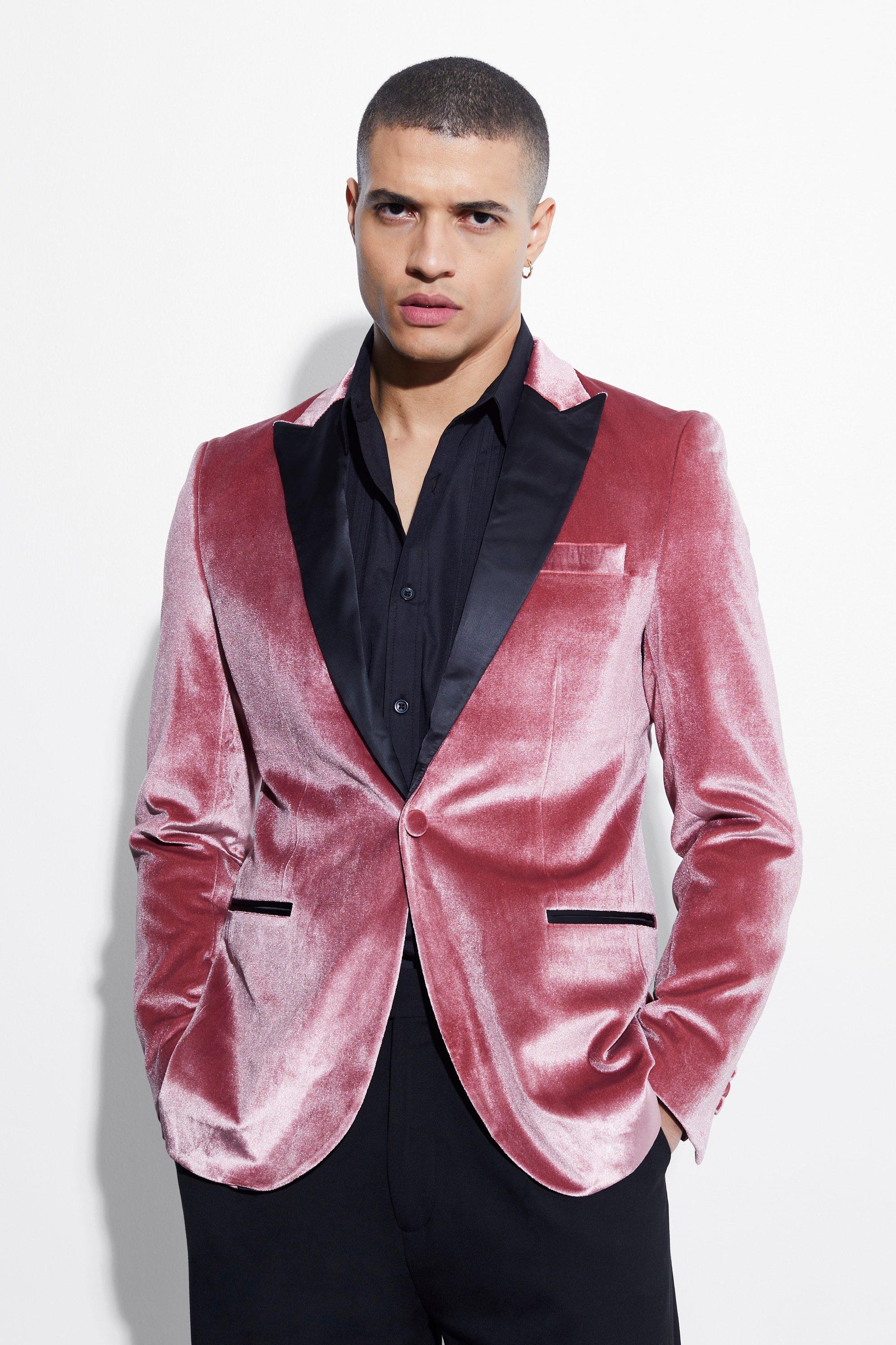 Mens pink velvet on sale blazer